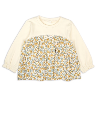 [キッズ]長袖Tシャツ　胸切替　イエロー