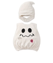 [80～90cm]ハロウィン帽子付きベスト おばけ オフホワイト