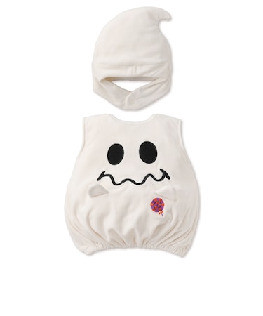 [80～90cm]ハロウィン帽子付きベスト おばけ オフホワイト