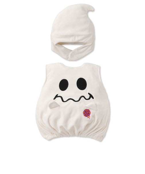 [80～90cm]ハロウィン帽子付きベスト おばけ オフホワイト
