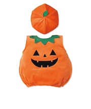 [80～90cm]ハロウィン帽子付きベスト かぼちゃ オレンジ