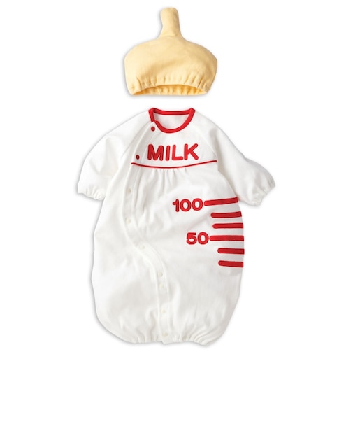 長袖ドレスオール なりきり 帽子付 ほ乳びん