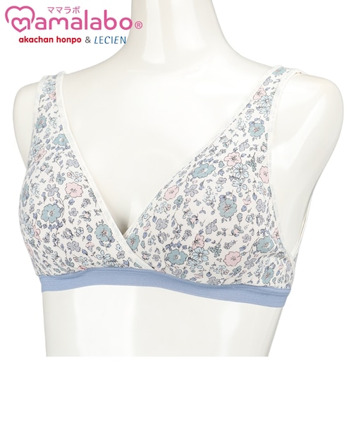 ラクラク授乳ハーフトップ花柄（ホックタイプ）　ブルー