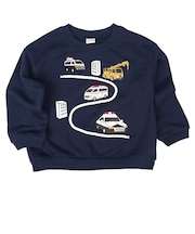 [キッズ]長袖　トレーナー　のりもの　ネイビー