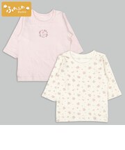 [ベビー]ふわふわコットン　長袖丸首シャツ　2枚組　花