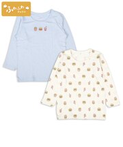 [キッズ]ふわふわコットン　長袖丸首シャツ　2枚組　ハンバーガー