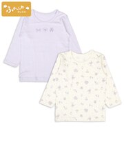 [キッズ]ふわふわコットン　長袖丸首シャツ　2枚組　リボン