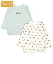 [キッズ]ふわふわコットン　長袖丸首シャツ　2枚組　働く車