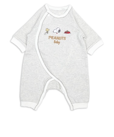 長袖プレオール　PEANUTS Baby　ボーダー　グレー