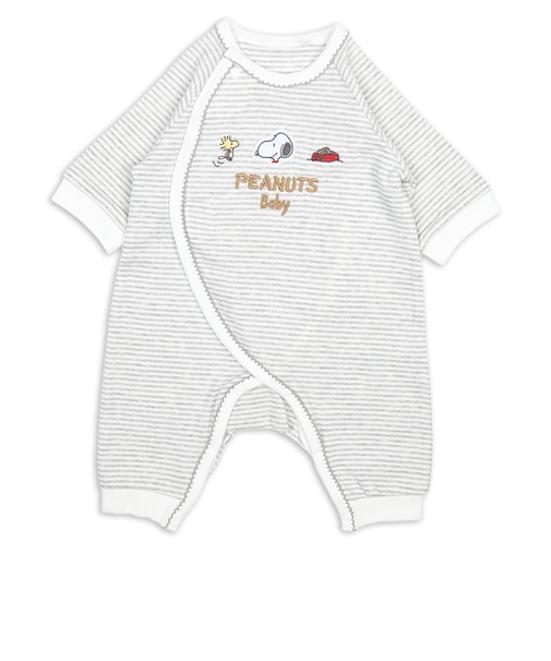 長袖プレオール　PEANUTS Baby　ボーダー　グレー