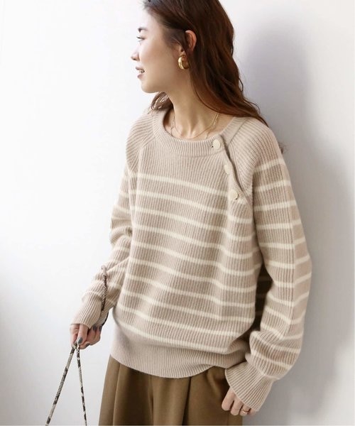 DENSE WHITE WOOL アゼボーダーボタン付ニット｜ジャーナル