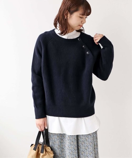 DENSE WHITE WOOL アゼボーダーボタン付ニット｜ジャーナル