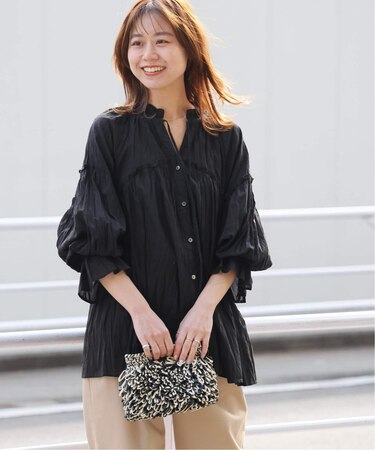 コットンボイルクリンクルフリルギャザーブラウス