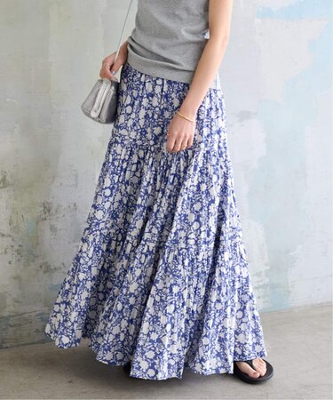 《WEB限定追加》コットンボイルクリンクルティアードスカート(柄)