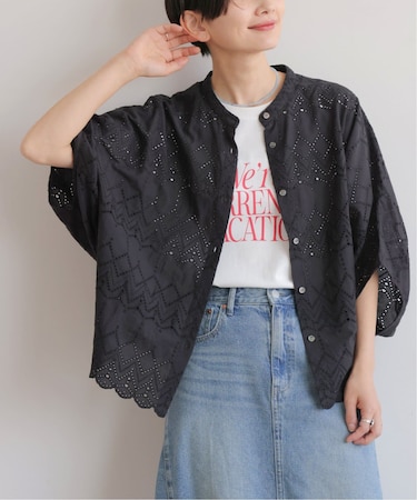 コットンカットワーク刺繍ポンチョブラウス