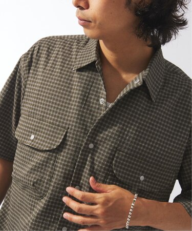 ストレッチ サッカー ミニ チェック 半袖 シャツ