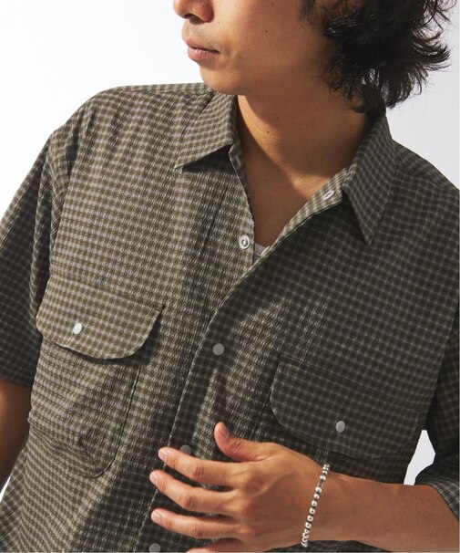 ストレッチ サッカー ミニ チェック 半袖 シャツ