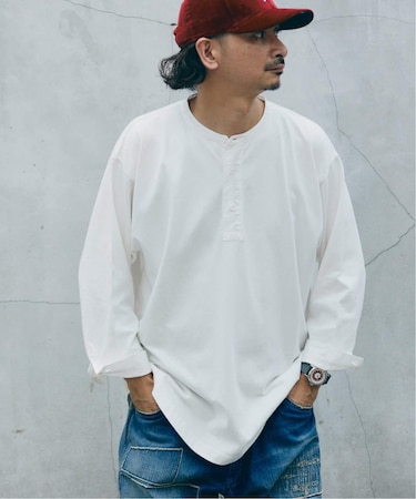 ガーメントダイ スリーピング ヘンリーネック Tシャツ