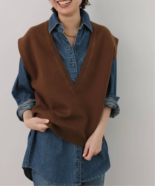 美品⭐️45Rコットンミックスツィードベスト　M Gg】オーガニックコットン片畦ベスト | human woman（ヒューマン