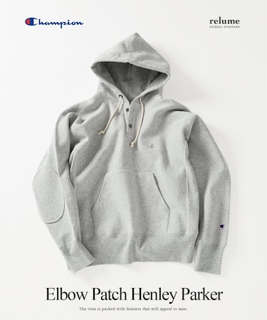 CHAMPION / チャンピオン 別注 R/W エルボーパッチ ヘンリーネックパーカー