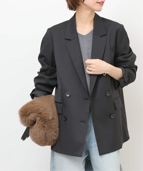 スローブイエナシャギーヘリンボーンジャケットグレー ダブル