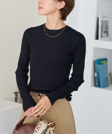 《一部WEB限定追加2》ウォッシャブルレーヨンリブクルーネックプルオーバー