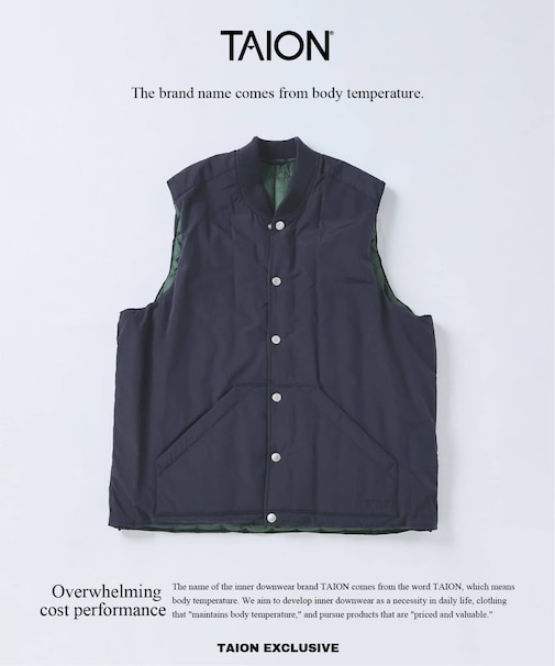 TAION / タイオン 別注 ヴァーチカルキルト リバーシブル ダウンベスト