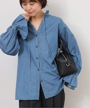 ライトデニムスタンドカラーブラウス