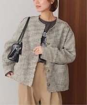 ［26SS新作］ノーカラーツイードブルゾン