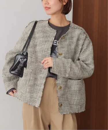 ［26SS新作］ノーカラーツイードブルゾン