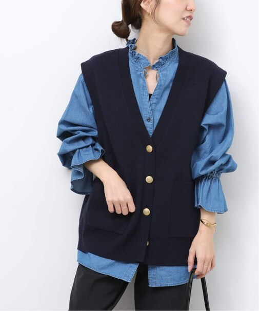 コットンカシミヤミックスダブルニットベスト