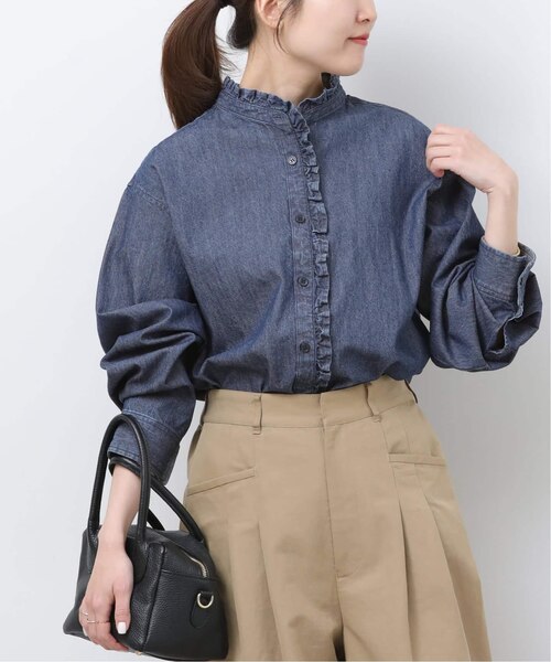 スタンドネックデニムフリルブラウス 追加3 / 新色》スタンドネックデニムフリルブラウス｜ジャーナル