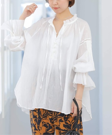 ［26SS新作］コットンボイルクリンクルタックフリルプルオーバー