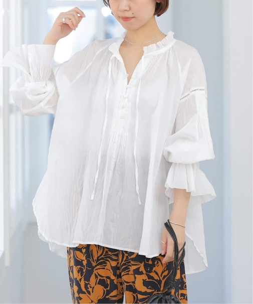 ［26SS新作］コットンボイルクリンクルタックフリルプルオーバー