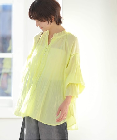 ［26SS新作］コットンボイルクリンクルタックフリルプルオーバー