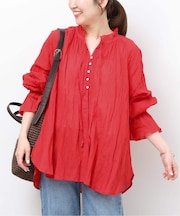 ［26SS新作］コットンボイルクリンクルタックフリルプルオーバー