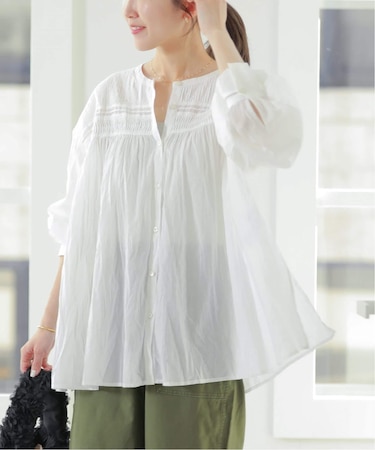 ［26SS新作］コットンボイルクリンクルピンタックブラウス