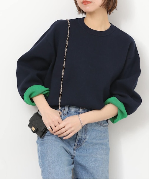 ダブルニットコントラストプルオーバー