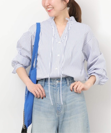 ハイカウントストライプスタンドカラー2way