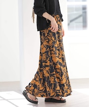 ［26SS新作］バイカラーリーフプリントスカート