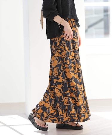 ［26SS新作］バイカラーリーフプリントスカート