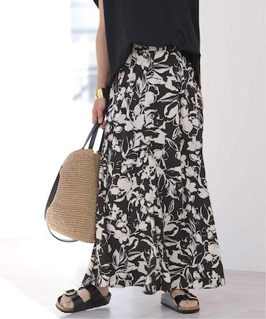 ［26SS新作］バイカラーリーフプリントスカート