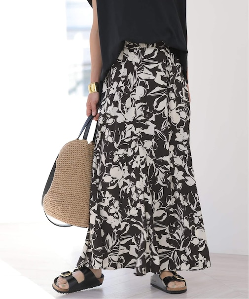 ［26SS新作］バイカラーリーフプリントスカート