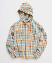 カラー アメリカンチェック フーディシャツ