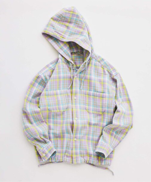 カラー アメリカンチェック フーディシャツ