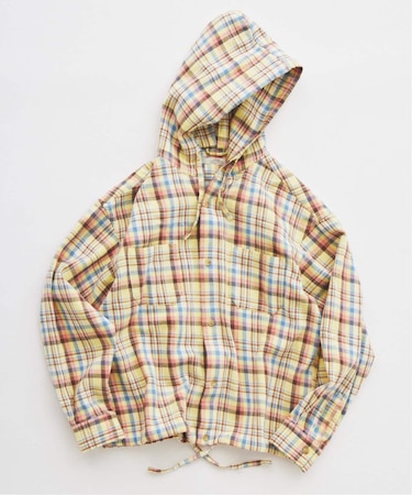 カラー アメリカンチェック フーディシャツ