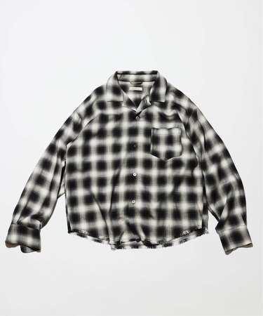 レーヨン アンカット フリンジ チェックシャツ