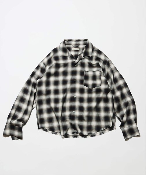 レーヨン アンカット フリンジ チェックシャツ