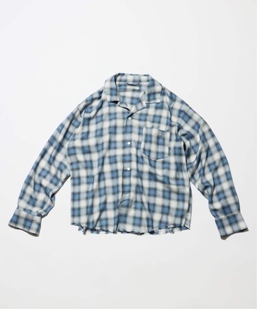 レーヨン アンカット フリンジ チェックシャツ