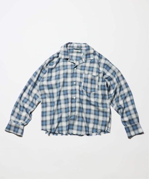 レーヨン アンカット フリンジ チェックシャツ